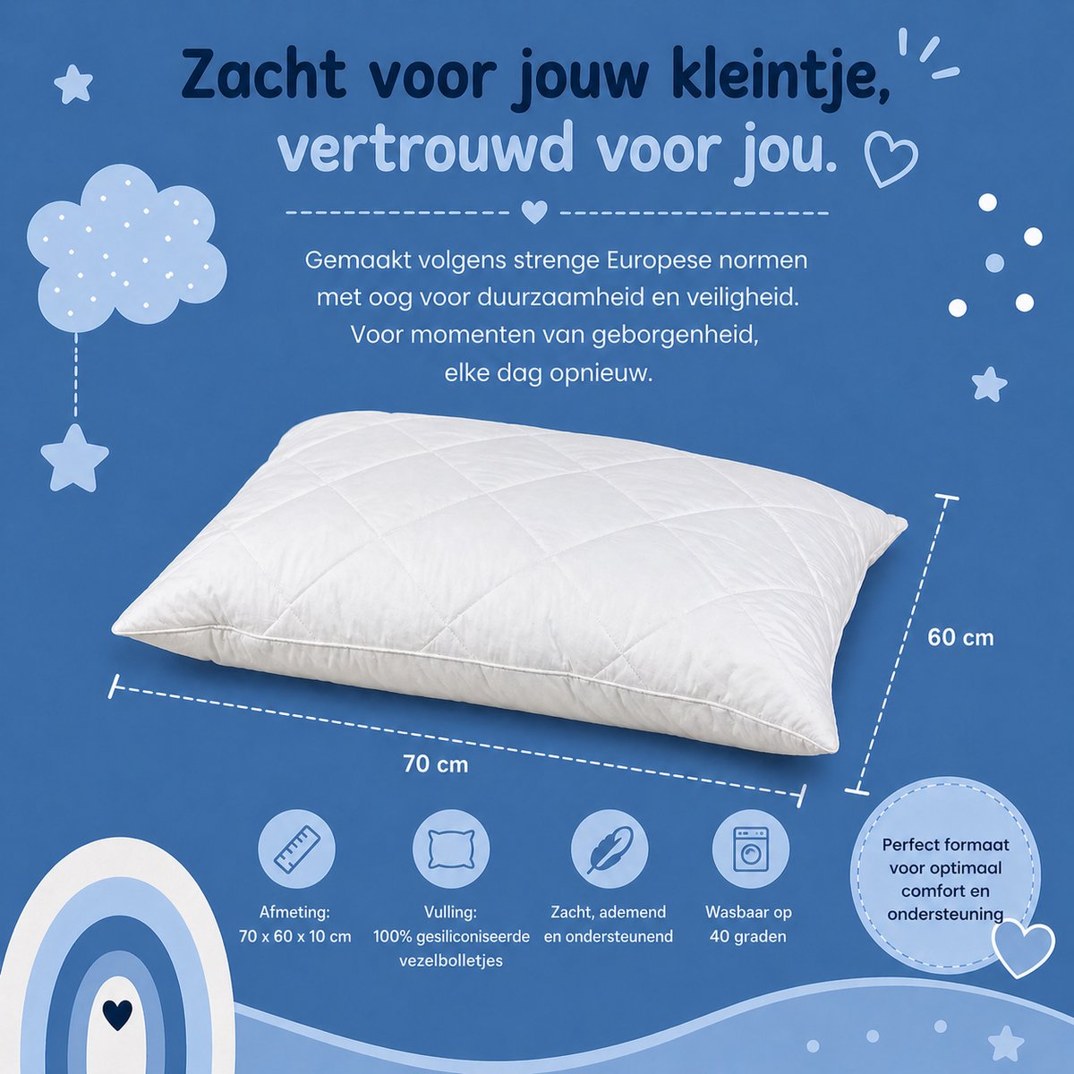 Het ideale mee groei-kinderkussen 60x70 cm