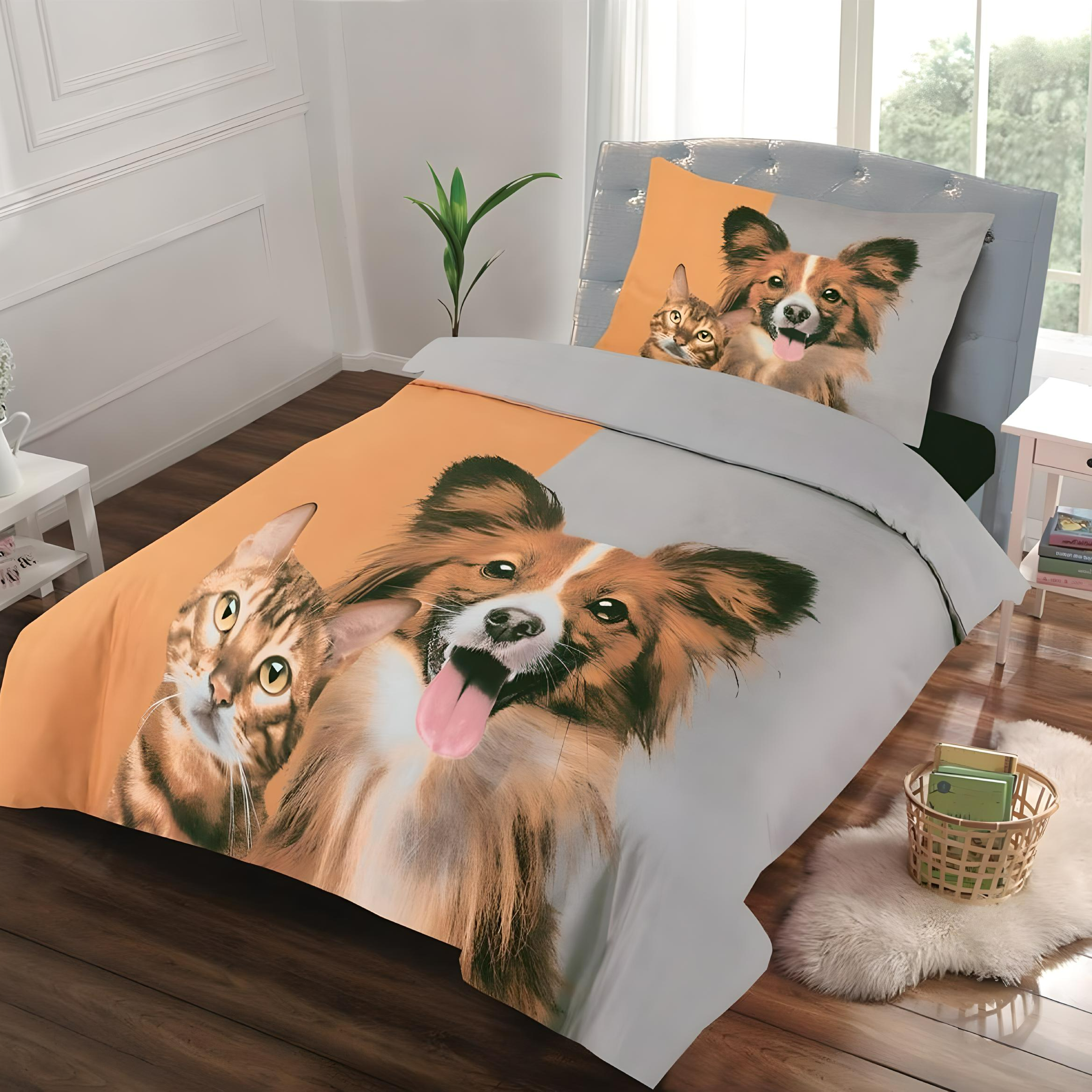 Dekbedovertrek Hond en Kat + 1 kussensloop