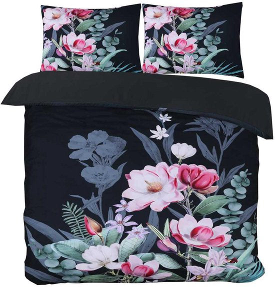 Dekbedovertrek Marlous Black – Microvezel - Botanisch - Met Drukknopen Instopstrook