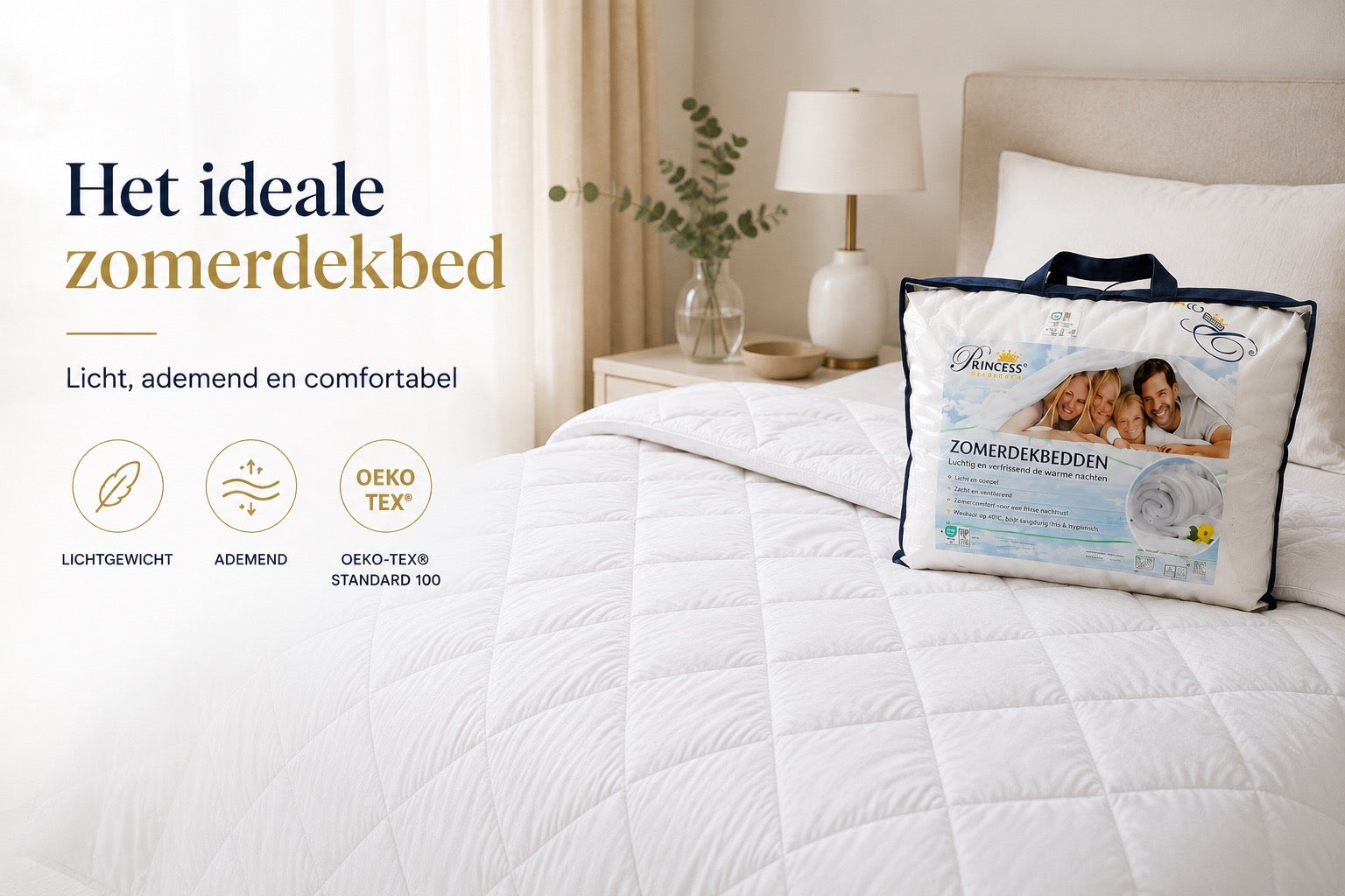Princess Dekbedden UltraSOFT Zomerdekbed Extra Lang - Micropercal - Anti-allergisch - Wasbaar - Wit