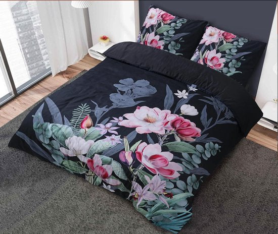 Dekbedovertrek Marlous Black – Microvezel - Botanisch - Met Drukknopen Instopstrook